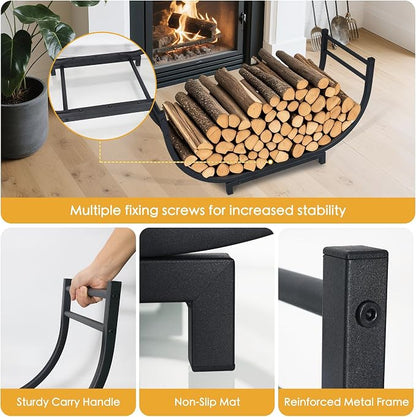 facka 30 Inch Firewood Rack Outdoor Metal Wood Rack | Iron Fire Log Stacker Holder for Fireplace, Patio, Porch, Yard, Garden, Indoor Outdoor Wood Storage