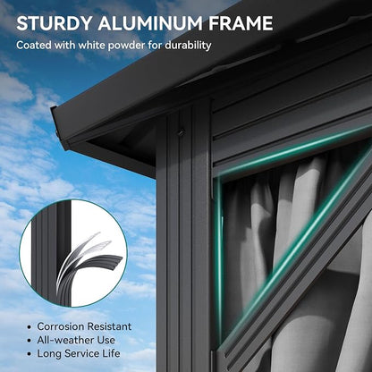 YITAHOME 12x20ft Hardtop Gazebo with Nettings and Curtains | Heavy Duty Double Roof Galvanized Steel Outdoor Combined of Vertical Stripes Roof for Patio, Backyard, Deck, Lawns, Gray