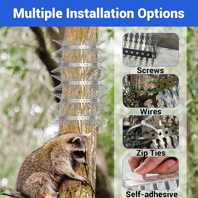 Bird Spikes Squirrel Proof Baffle for Bird Feeders, 160 Inch Avoid Climb Spikes for Outside, Fence, Wall, Tree, Drainpipes, Deterrent Spikes for Squirrel, Pigeons, Raccoon, Cat, Stainless Steel Spikes