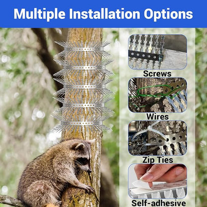 Bird Spikes Squirrel Proof Baffle for Bird Feeders, 160 Inch Avoid Climb Spikes for Outside, Fence, Wall, Tree, Drainpipes, Deterrent Spikes for Squirrel, Pigeons, Raccoon, Cat, Stainless Steel Spikes