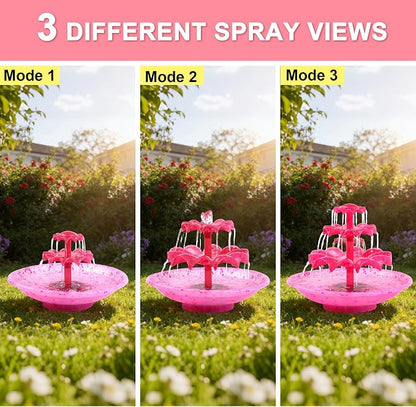 Yeomi Red 3-Tier Solar Fountain Pump with LED Lights, 24H Outdoor Water Feature, Detachable Design, Multi-Function Bird Bath Fountain for Garden Patio Yard Backyard Pond, 3.5W