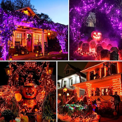 JMEXSUSS 2 Pack Solar String Lights Outdoor Waterproof, Total 400 LED 151FT Solar Christmas Lights Outdoor, 8 Modes Christmas Light for Outside Patio Yard Tree Decorations, Purple to Orange