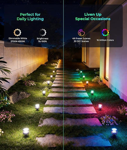 DeckTok Outdoor Ground Lights, 50ft Smart RGBCW LED Pathway Lights Work with Alexa, Google Assistant, 15 Pack IP67 Waterproof Landscape Lighting for Path Yard Lawn Patio Pool Fence and Party Decor