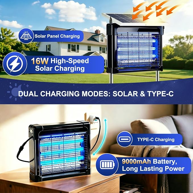 Solar Bug Zapper Outdoor (Black, 15.5in Diagonal)