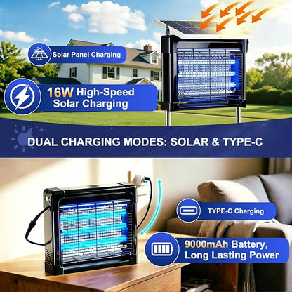 Solar Bug Zapper Outdoor (Black, 15.5in Diagonal)