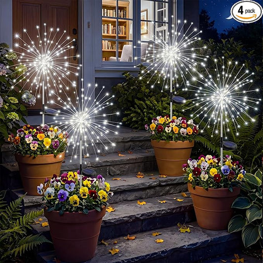 btfarm 4 Pack 120 LED Solar Garden Lights Outdoor, 8 Modes Firework Lights Solar Powered, Waterproof Twinkle Fairy Light Outside for Yard Patio Pathway Pool Christmas Party Decorative, Cool White