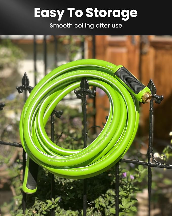 RAINPOINT Garden Hose 50ft - Flexible Heavy Duty Water Hose with Swivel Handle - Lightweight, Hybrid Rubber, 5/8", Male to Female