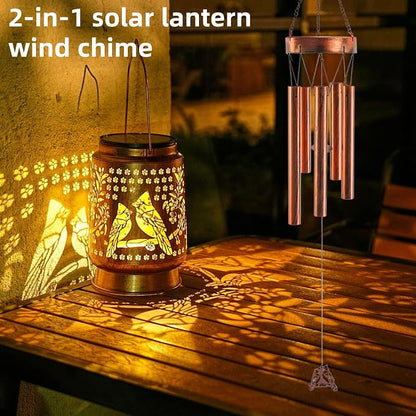41” Cardinal Solar Wind Chimes for Outside, Memorial Wind Chimes with Metal Solar Lantern, Sympathy Gifts for Women Mom, Outdoor Garden Decor for Patio Yard Porch