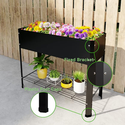 PROXRACER Raised Garden Bed with Detachable Legs Elevated Metal Planter Box for Growing Fresh Herbs Vegetables Flowers Succulents&Other Plants for Outdoor Backyard Patio Deck Balcony Black L