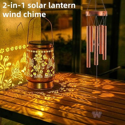 Solar Wind Chimes for Outside 41”, Butterfly Memorial Wind Chimes with Solar Lantern, Metal Hanging Garden Decor, Sympathy Gifts for Mom Grandma Women, Patio Porch Yard