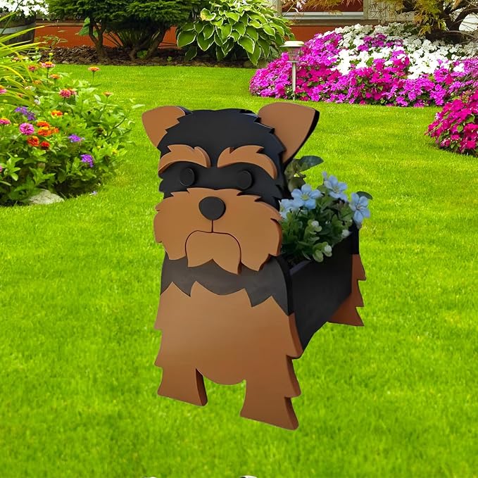 Yorkshire Dog Planter Pots, 9.45 x 7.76 x 12.13 Inches | Dog Flower Pot, Cute Animal Shaped Plant Pot, Gifts for Women & Pet Lovers, Indoor Outdoor Garden Home Office Decor