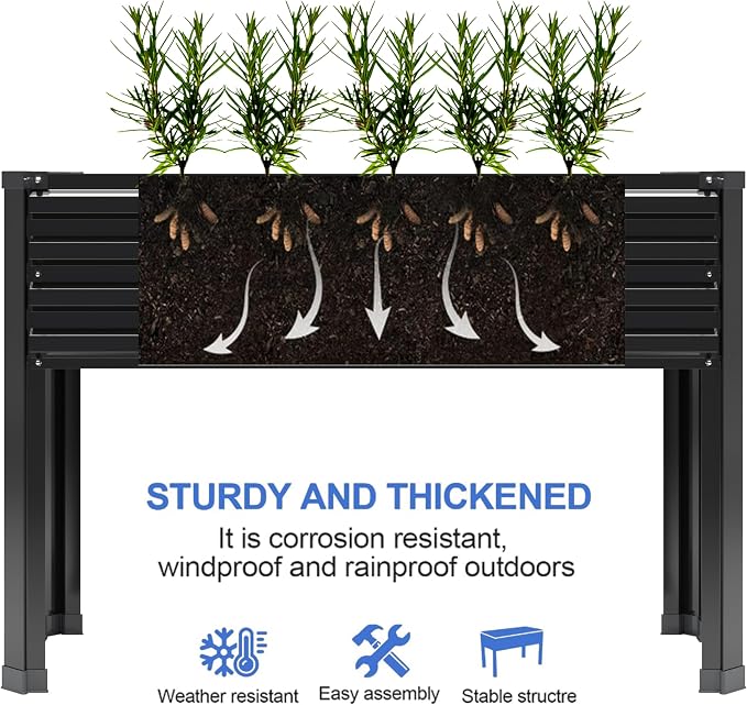 DIIYIV 2PCS Galvanized Raised Garden Bed with Legs,2PCS 48×18×30in Elevated Planter Box for Backyard,Garden, Patio, Balcony, 300lb Capacity,Planters for Outdoor Plants,Black