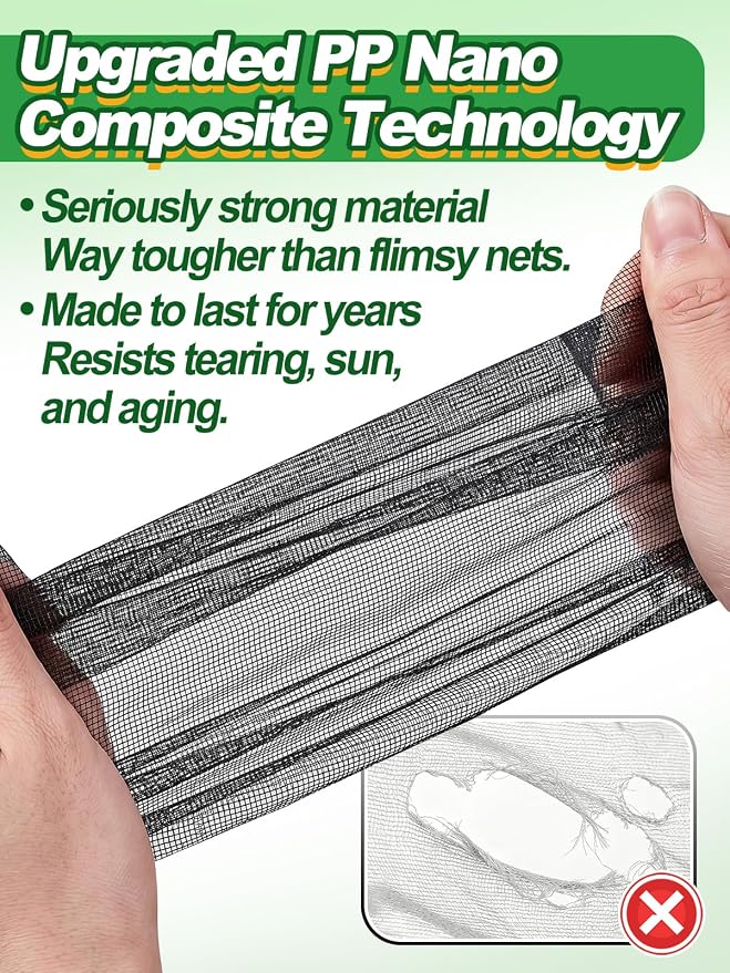 ANPHSIN Strong PP Nanocomposite Mosquito Net Garden Netting - 10 x 50ft Clear View Bird Insect Pest Mesh Barrier Screen for Patio, Balcony, Porch, Outdoor Raised Beds Protection (Black)