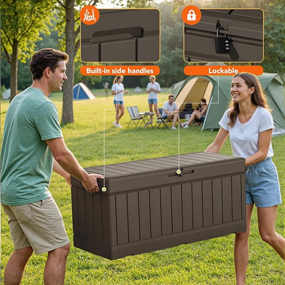 78 Gallon Deck Box Outdoor Indoor Waterproof Storage Box for Patio Furniture, Pool Accessories, Garden Tools, and Cushion Storage, Brown
