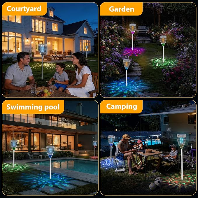Rossetta Solar Bug Zapper Outdoor, Fly Zapper with Flame & Projector Light | 4200V Shock Grid, Solar & USB Charging, IPX5 Waterproof, Auto Mode, Cordless Electric Mosquito Killer for Patio, Garden