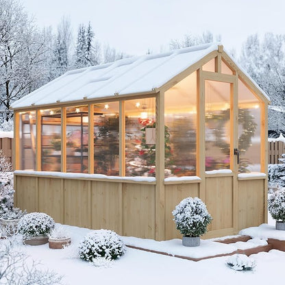 Garvee 6x10 FT Wooden Greenhouse - Walk-in Greenhouses for Outdoors, Large Spruce Frame Green House with PC Panels, Adjustable Roof Vents & Lockable Door, Green Houses for Garden,Backyard,Patio,Lawn