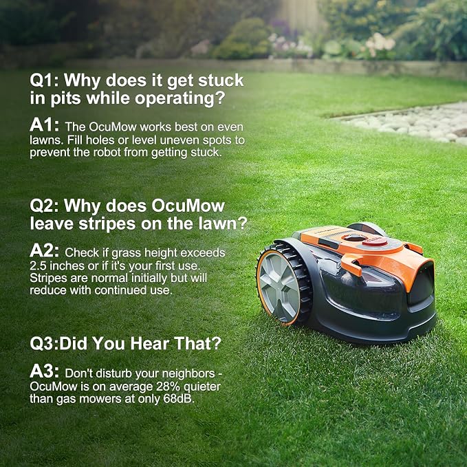 LawnMaster OcuMow Perimeter Wire Free Robot Lawn Mower Cuts Small Lawns 1000-2000 Square Feet with Optical Navigation, Obstacle Avoidance, Low Noise and No Go Functiont