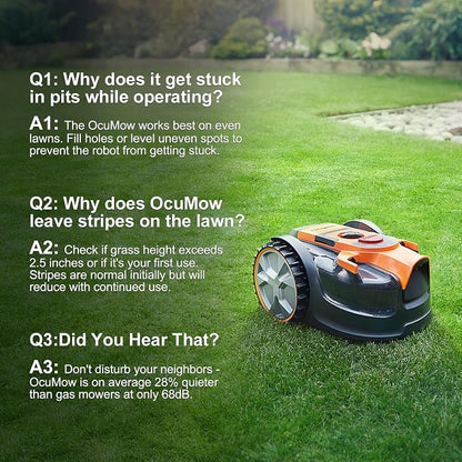 LawnMaster OcuMow Perimeter Wire Free Robot Lawn Mower Cuts Small Lawns 1000-2000 Square Feet with Optical Navigation, Obstacle Avoidance, Low Noise and No Go Functiont