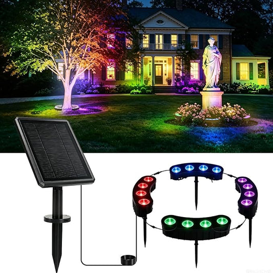 Sublume Solar Tree Lights Outdoor RGBW Color Changing with 6 Lighting Modes, Palm Tree Ring Uplights with 4000mAh Battery, 3-in-1(Stake/Tie/), IP65 Waterproof, Landscape Spotlight for Garden