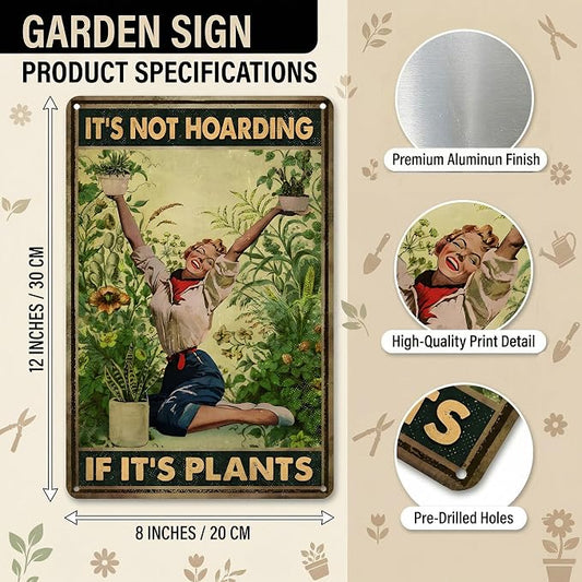 Bestylez Gardening Gifts It‘s Not Hoarding If It's Plants Vintage Garden Signs for Home Garden Greenhouse Living Room Bedroom Yard Backyard Outdoor Decor 8X12 Inch (3066)