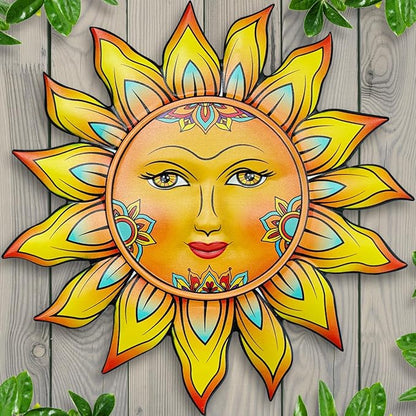 Metal Sun Flower Wall Decor - 12.87 inches Sun Wall Art Hanging Decorations for Outdoor, Home Garden Yard Patio Fence Bedroom Decor