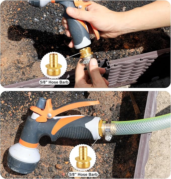 SIGURANTA 5/8" male hose fittings | Brass GHT Thread Spigot Connector | Outdoor Water Hose Fitting for Sprinkler Gun Connection | Garden Hose End Adapter (5/8" MHT Barb Fitting 10PCS)