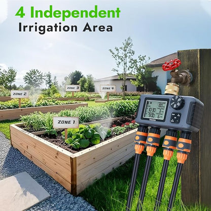 Insoma Water Timer with Brass Inlet & Outlet, 4 Independent Zones Outdoor Hose Timer for Garden Faucet with Auto/Manual/Rain Delay Mode, IPX5 Waterproof, Sprinkler Irrigation Controller for Yard Lawn