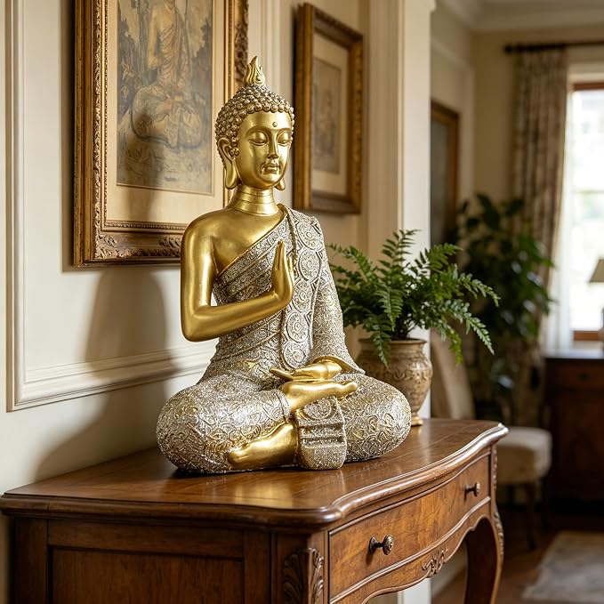 Gold Buddha Statue Gold Decor Meditation Gifts Indoor Statue for Zen Art | YOUERDA; Buddha Statues Yoga Meditation Room Home Decor Indoor, Buddhist Art Zen Sculptures Gifts for Mom