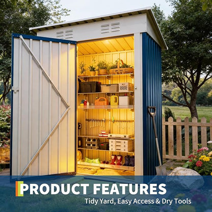 Garvee 5x3 FT Outdoor Storage Shed, Tool Shed with Sloping Roof | Rust-resistant galvanized steel – withstands harsh weather for years.