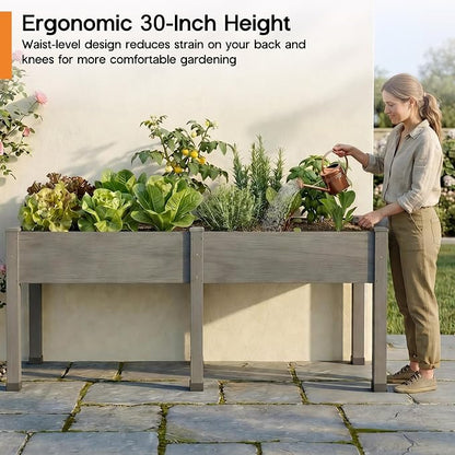SPECRAFT 72x24x30in Raised Garden Bed with Legs, 8.4 Cu Ft Wooden Planter Box with Drainage Holes & Liner, Outdoor for Patio Backyard Gardening, Gray