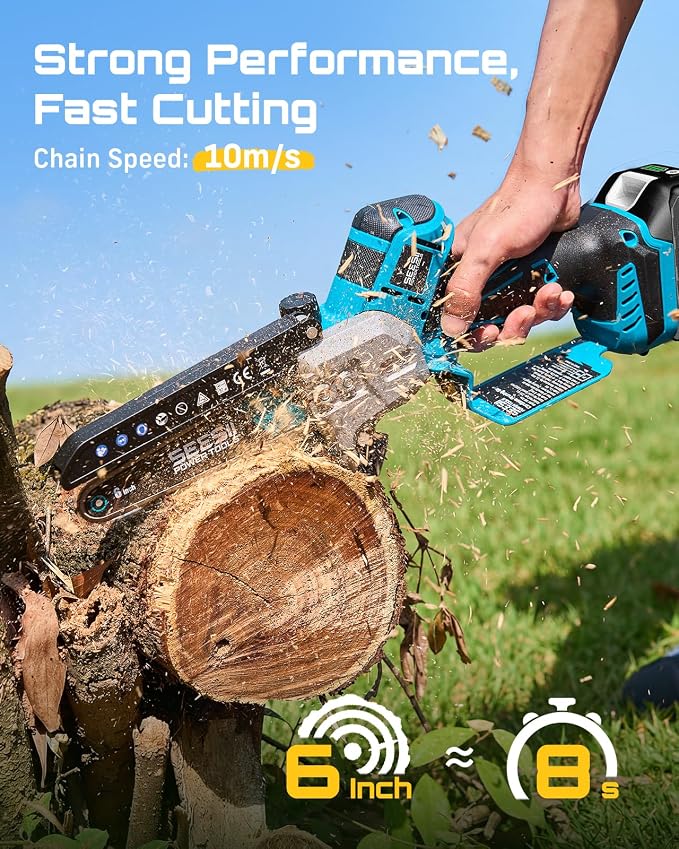SEESII Mini Chainsaw 6 Inch Brushless, Automatic Oiler | 2 x2.0Ah Batteries, Cordless Chainsaw Compatible with Makita 18V Battery, Electric Saw for Tree Limb Branch Cutter Yard Work