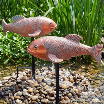 Set of 2 Antique Koi Statue - Resin Real Fish Garden Sculpture, Elegant Live Fish Pond Decor for Patio, Backyard,Unique Outdoor Ornaments
