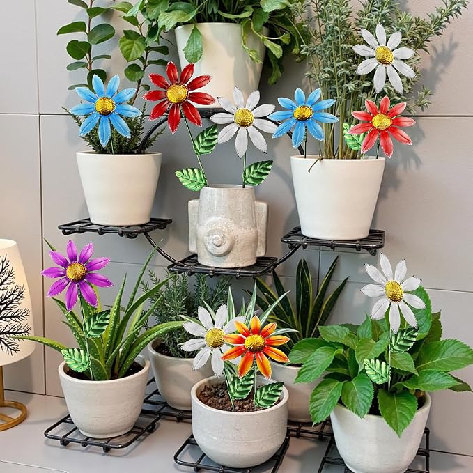 10 Pack 15.7" Outdoor Flowers, Metal Yard Art, Metal Flowers for Outside, Garden Stakes Decorative, Plants Garden Decor (Mix A)