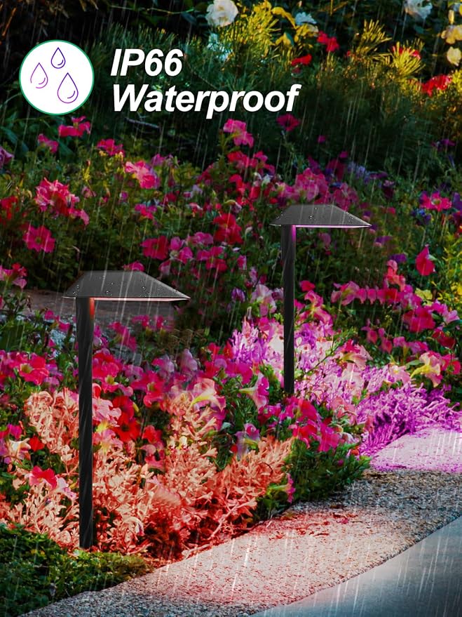 5W RGBW Low Voltage Landscape Lights LED Pathway Lights with Connectors,IP66 Waterproof Color Changing Landscape Lighting 12-24V Landscape Path Light for Walkway Garden Yard Lawn (12Pack)