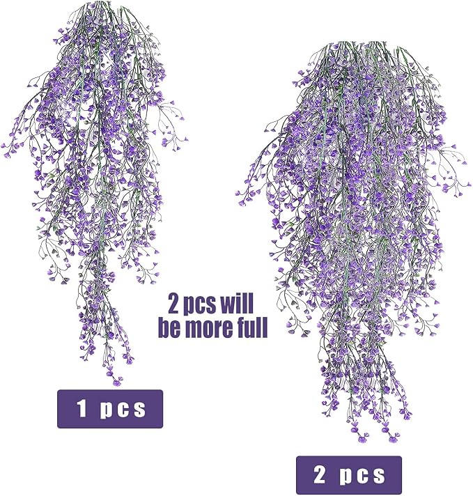 RECUTMS Artificial Hanging Plants Fake Vines Wall Hanging 4Pcs Faux Ferns Leaves Greenery for Summer Spring Home Garden Wedding Arch Graduation Party Indoor Outdoor Decorations(Purple)