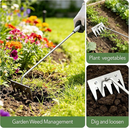 Weed Puller Tool - 2026 Portable Manual Weeding Tools Gardening, 5 Teeth Head Stainless Steel Hand Garden Weeding Rake, Weed Remover Tool for Vegetable Gardening Yard Backyard Farm Planting & Weeding