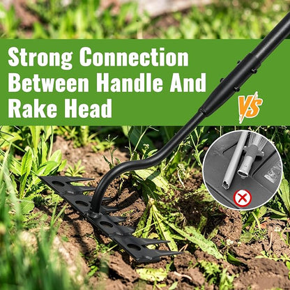 Weeding Rake,70 Inch Manual Weeder Tool with Long Handle for Weeding Loosening Soil Cultivating Heavy Duty Metal 8 Teeth Weed Puller Tool for Backyard, Lawn, Garden Beds