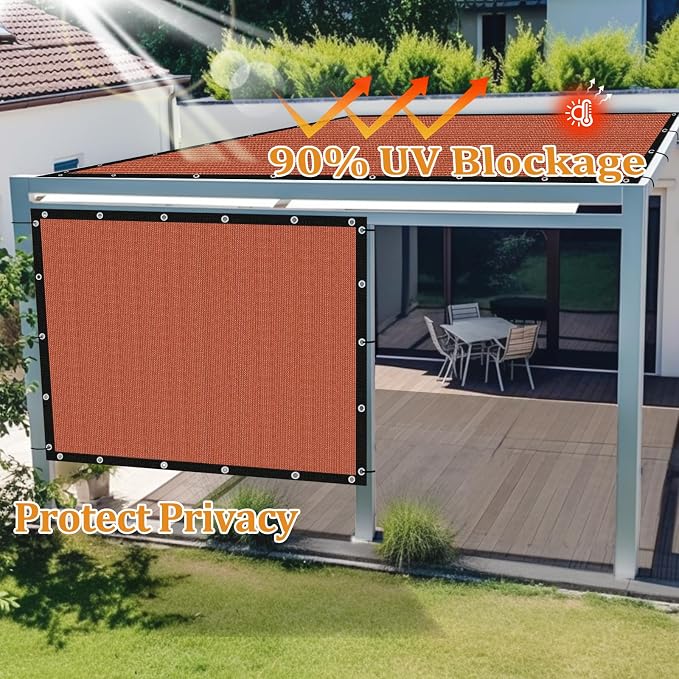 Shade&Beyond Customized Size 6' X 8' Shade Cloth with Grommets, 90% UV Protection UV Protection Mesh Tarp Sun Screens for Patio GN01, Rust Red