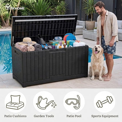 YITAHOME 120 Gallon Large Deck Box | 53"L x 22.7"W x 25.5"H Resin Outdoor Storage Box with Slide-Locking Lid for Patio Cushions, Garden Tools, Pool Supplies, Easy