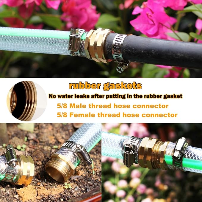 SIGURANTA Garden Hose Repair Connector with Clamps Hose End Repair Kit,5/8" Barb Garden Hose Fittings Male and Female brass garden hose ends (5/8"Barb-10 Set)
