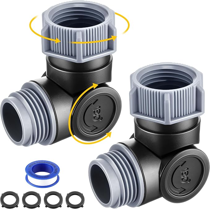 Outdoor Faucet Extender, 3/4" Garden Hose Swivel Connector with 180° & 360° Rotation, Water Spigot Extender Hose Adapter for Outdoor Faucet,Garden Hoses,Sprinkler,RV & Irrigation(Black & Gray,2 Pack)