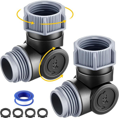 Outdoor Faucet Extender, 3/4" Garden Hose Swivel Connector with 180° & 360° Rotation, Water Spigot Extender Hose Adapter for Outdoor Faucet,Garden Hoses,Sprinkler,RV & Irrigation(Black & Gray,2 Pack)