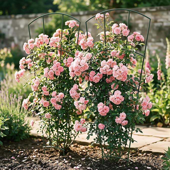 Thealyn 4 Pack 56" Metal Plant Trellis for Pots & Garden Beds, Rustproof Support for Indoor Outdoor Climbing Plants, Vines, Flowers, Fan Shaped, Green