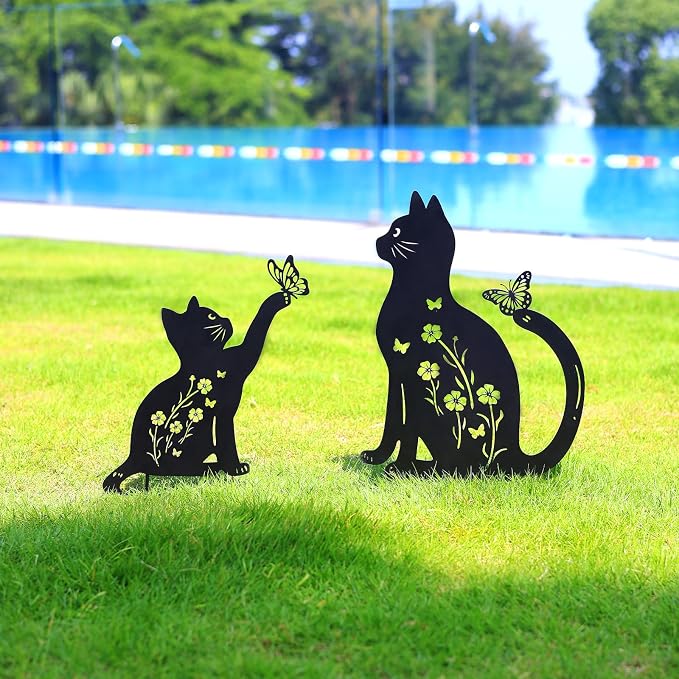 WACLSTDAY Cat Metal Decorative Garden Stakes,Gifts for Women/Men/Cat Lovers,Black Silhouette Statues Summer Garden Decor for Outdoor, Yard Art, Outside,Patio,Forests,Lawn Ornaments