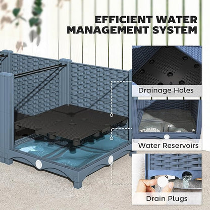 Outsunny 4 x 1 x 1 ft Raised Garden Bed, Indoor Outdoor Plastic Planter Box with Drainage Holes, Drain Plugs and Water Reservoirs for Vegetables, Herbs, Flowers & Succulents, Blue