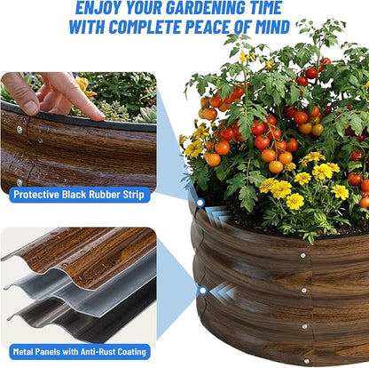 SnugNiture 2x2x1ft Round Galvanized Raised Garden Bed Kit Outdoor, Metal Planter Box for Planting Plants Vegetables, Brown