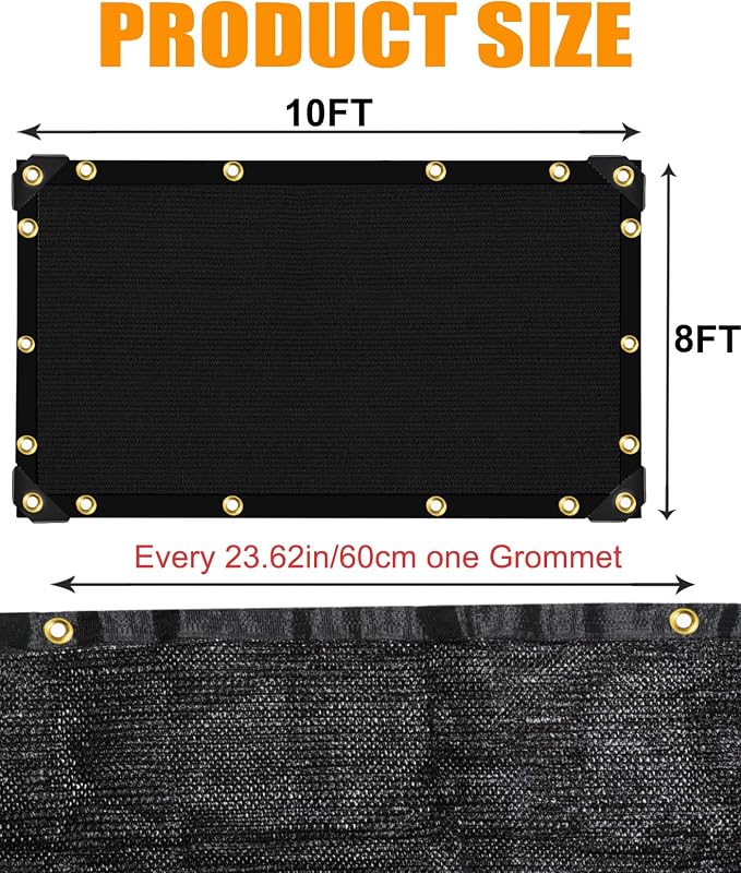 70% Black Sun Shade Cloth 8FT x 10FT, Outdoor Shade Netting with Grommets | UV Sunblock Fabric for Garden, Plants Cover, Greenhouse, Pergola, Patio, Porch & Chicken Coop,Tomatoes