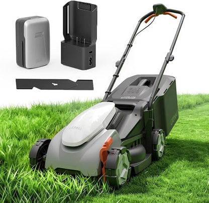 Litheli 14 Inch Cordless Lawn Mower, Lightweight Push Mower with 5.0Ah Battery and Smart Charger, Brushless Motor Lawnmower, 5-Position Height Adjustment (1-2.5 in) for up to 3000 Sq. Ft