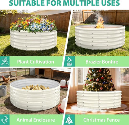 YSEJOMP 17" Tall 48" Diameter Round Raised Garden Bed Kits Outdoor White | Heavy Duty,Rustproof,Durable & Stylish,1.5 FT Tall,4FT Planter Bed,0.8MM Thick Galvanized Metal Painted,with Gloves,Tool free