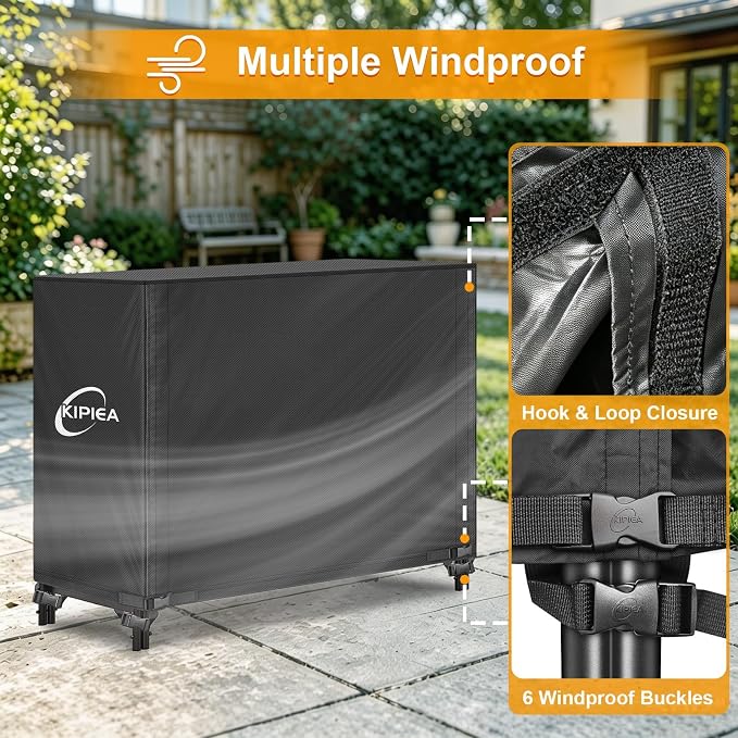 Kipiea 4FT Waterproof Firewood Storage Log Rack Cover, Heavy Duty 600D Outdoor Wood Storage Rack Cover with Buckles and Full-Length Hook & Loop Fastener, Tear-Resistant